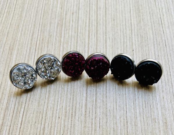 Druzy Earring Set of 3 Pairs 12mm Posts picture