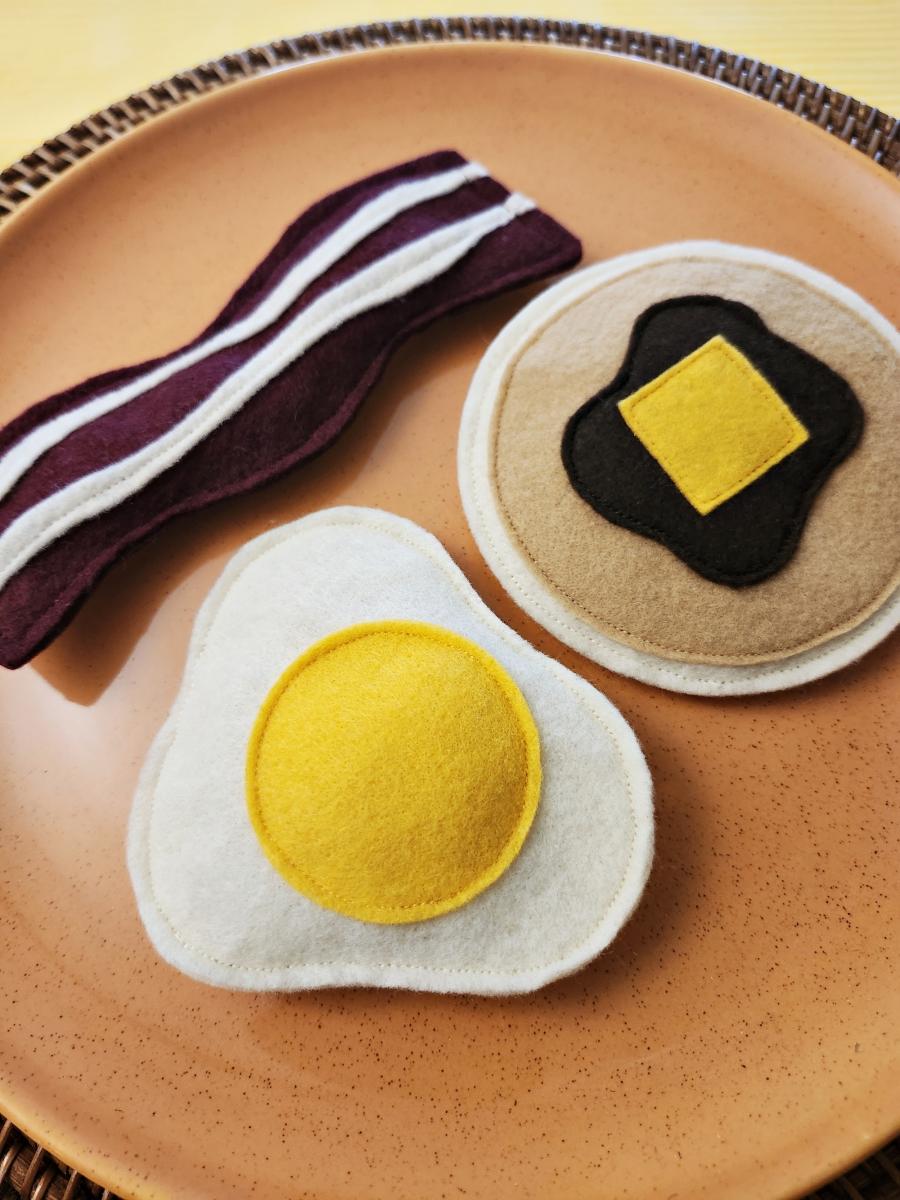 Felt crinkle breakfast cat toys | Bacon Egg Pancake shapes | Eco-Fi felt toys for cats | handmade in USA | fun gift for cats & their humans picture