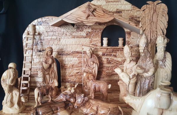 One of a Kind Hand-Carved Manger Scene [Extra large Manger and Figurine set] picture