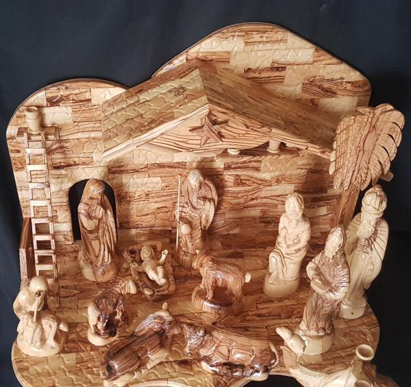 One of a Kind Hand-Carved Manger Scene [Extra large Manger and Figurine set] picture