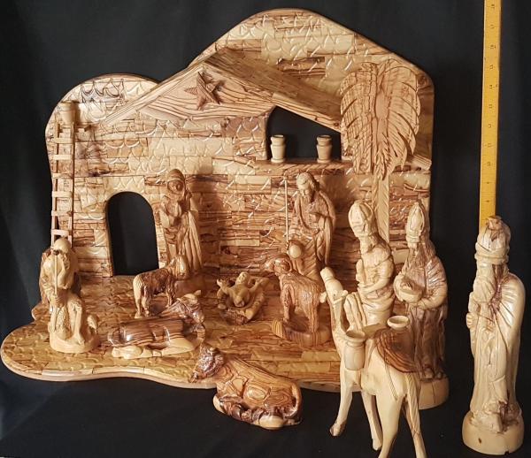 One of a Kind Hand-Carved Manger Scene [Extra large Manger and Figurine set] picture