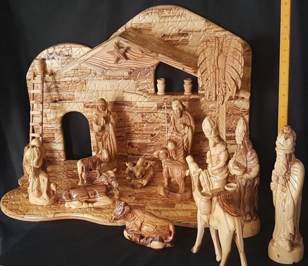 One of a Kind Hand-Carved Manger Scene [Extra large Manger and Figurine set]