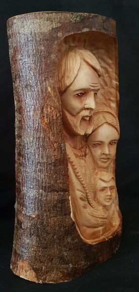 Large Detailed Holy Family Faces, Hand Carved Into A Tree Branch picture