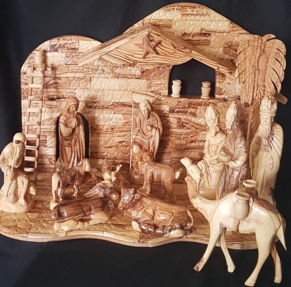 One of a Kind Hand-Carved Manger Scene [Extra large Manger and Figurine set] picture