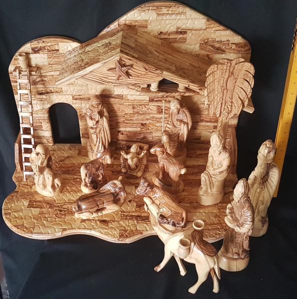 One of a Kind Hand-Carved Manger Scene [Extra large Manger and Figurine set] picture