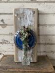 Signed wall vase, blues, tiny hearts #30