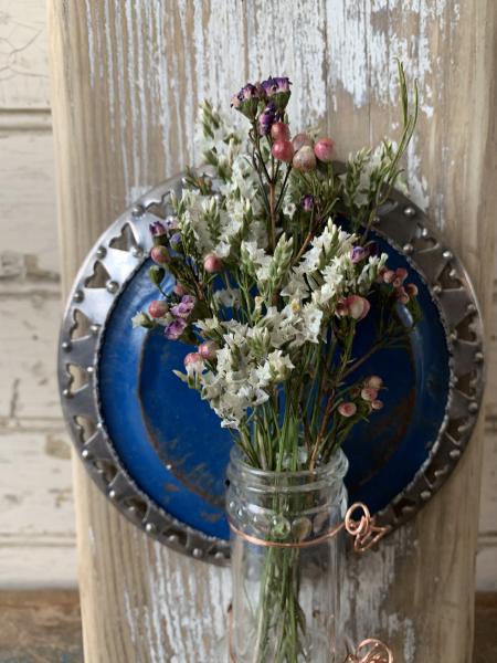 Signed wall vase, blues, tiny hearts #30 picture