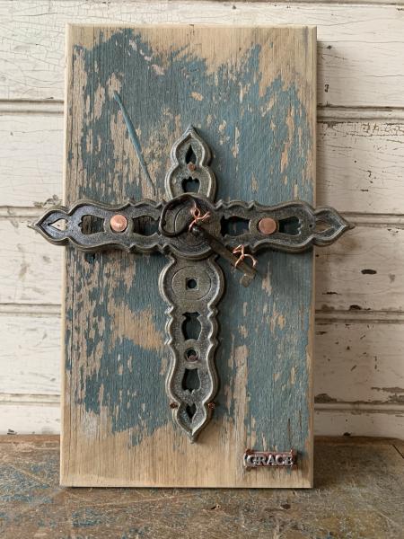 Signed Salvage art cross “grace” picture