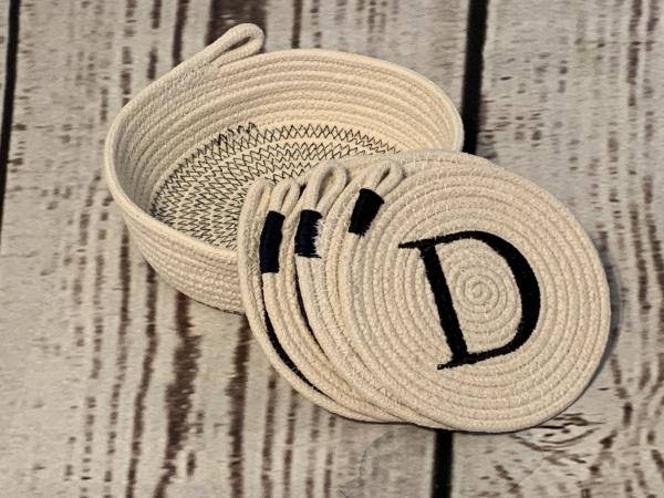 Monogrammed Rope Coasters & Holder picture