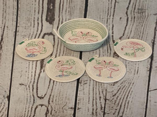 Flamingo Rope Coasters & Holder picture