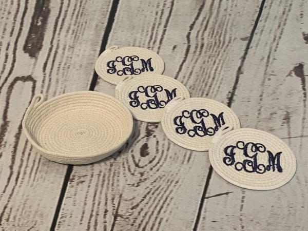 Monogrammed Rope Coasters & Holder