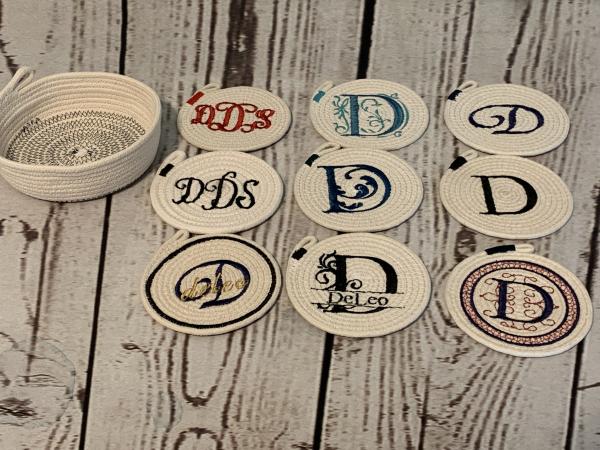 Monogrammed Rope Coasters & Holder picture