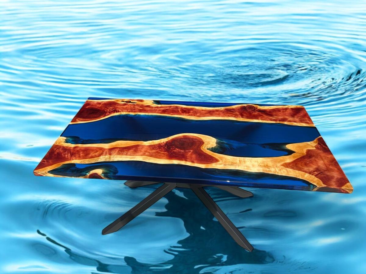 Dining table 6 seats natural wood epoxy picture