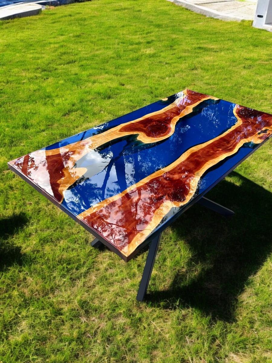 Dining table 6 seats natural wood epoxy picture