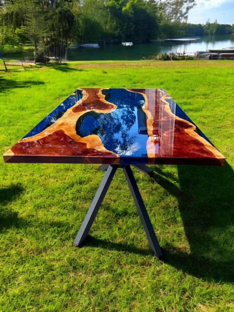 Dining table 6 seats natural wood epoxy picture