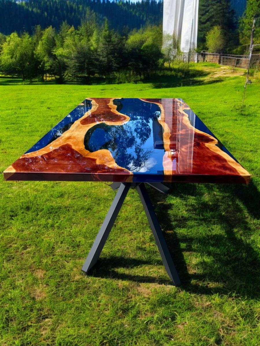 Dining table 6 seats natural wood epoxy picture