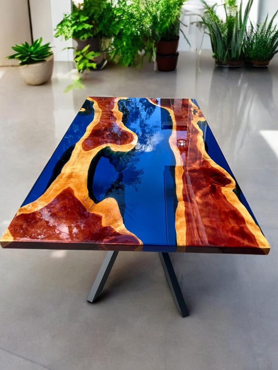 Dining table 6 seats natural wood epoxy picture