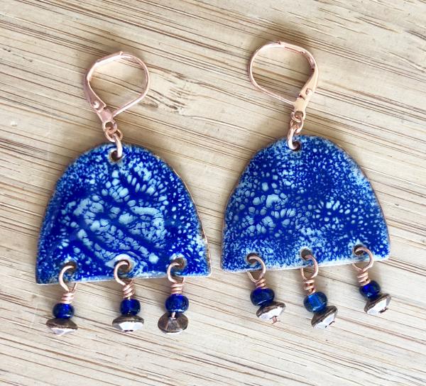 Vitreous Enamel "Blue Crackle" Chandelier Earrings