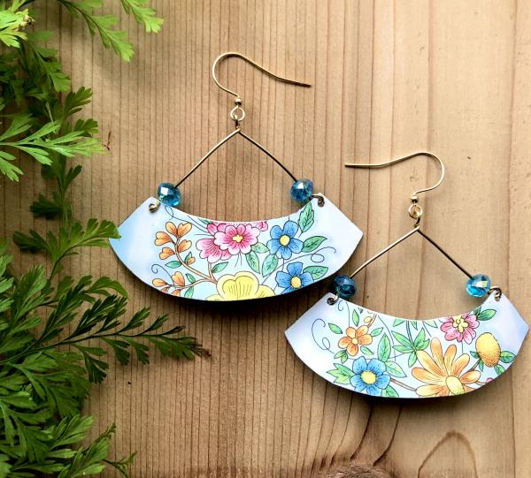Floral Arc Big Vintage Tin Earrings
