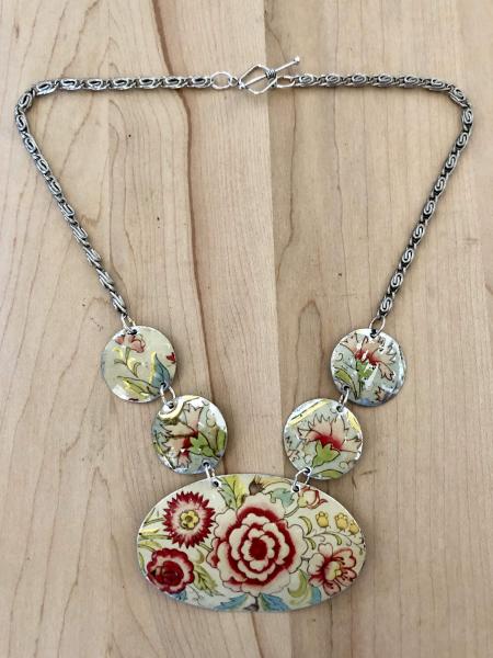 Rustic Chippy Floral Vintage Tin Necklace