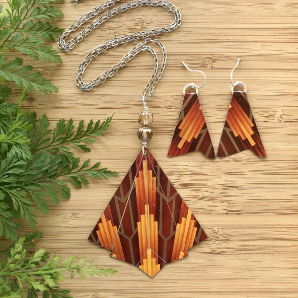 Art Deco Reversible Diamond Pendant with Two Pair of Earrings