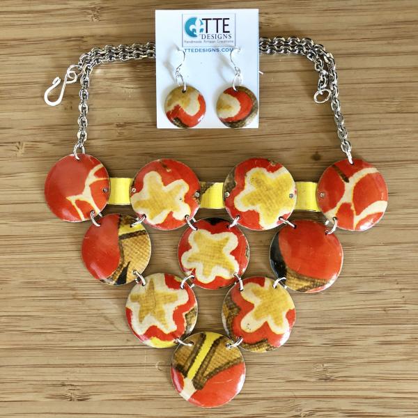 Mid Century Modern Vintage Tin Statement Necklace Set