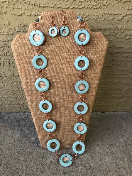 Vitreous & Vintage  Enamel and Repurposed Tin Statement Necklace and Earrings Set