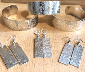 Repurposed Silver Plated Serving Platter Cuff Bracelet & Earrings Set