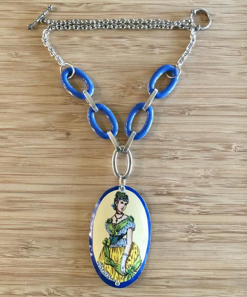 Victorian Lady Vintage Tin and Repurposed vintage chain
