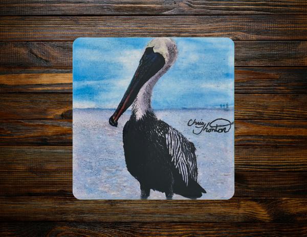 Henrietta the Fairhope Pier Pelican Ceramic Coaster