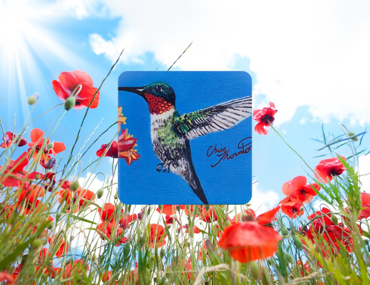 Rhonda the Ruby-throated Hummingbird Ceramic Coaster picture