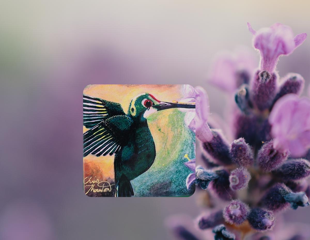 Green Hummingbird Ceramic Coaster picture