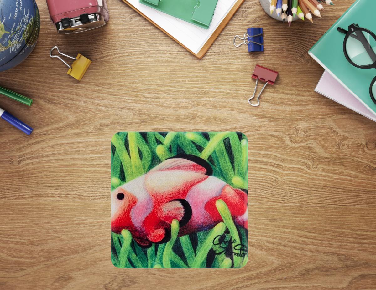 Clownfish In Green Ceramic Coaster picture