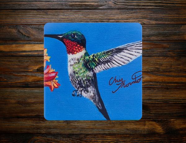 Rhonda the Ruby-throated Hummingbird Ceramic Coaster