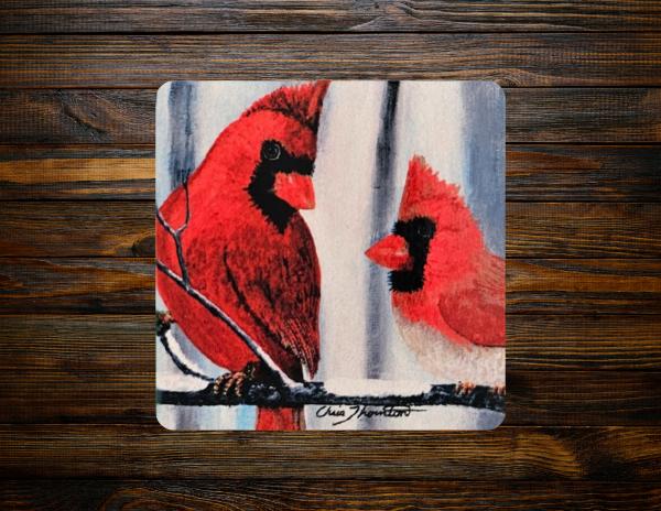 Confident Cardinals in the Snow Ceramic Coaster