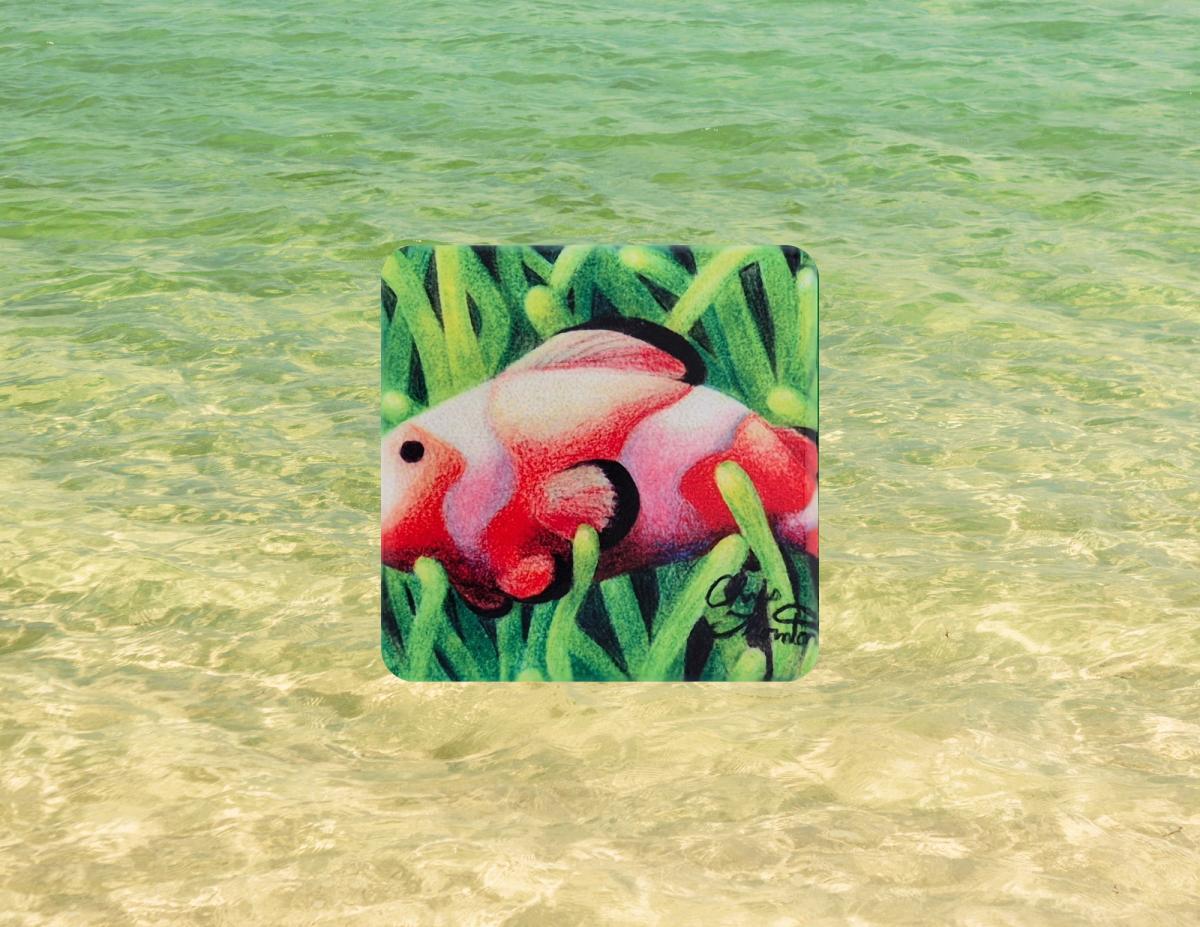 Clownfish In Green Ceramic Coaster picture