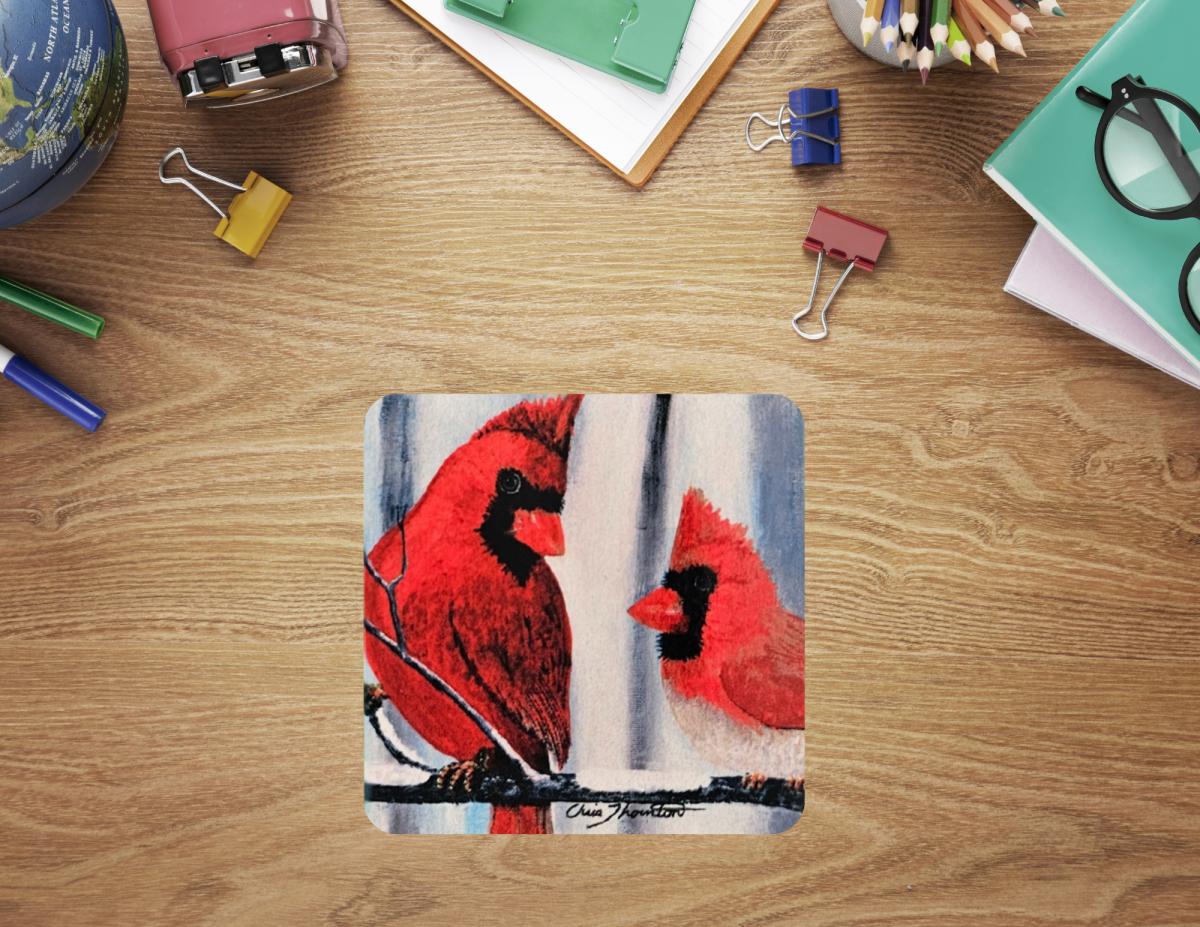 Confident Cardinals in the Snow Ceramic Coaster picture