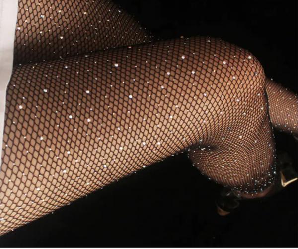 Fishnet Stocking Garter attached diamond studded