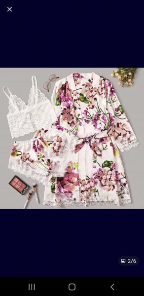 Floral Pajamas with Robe on Sale