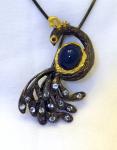 Sculptural Peacock Sapphire & Topaz Broach/Pendant