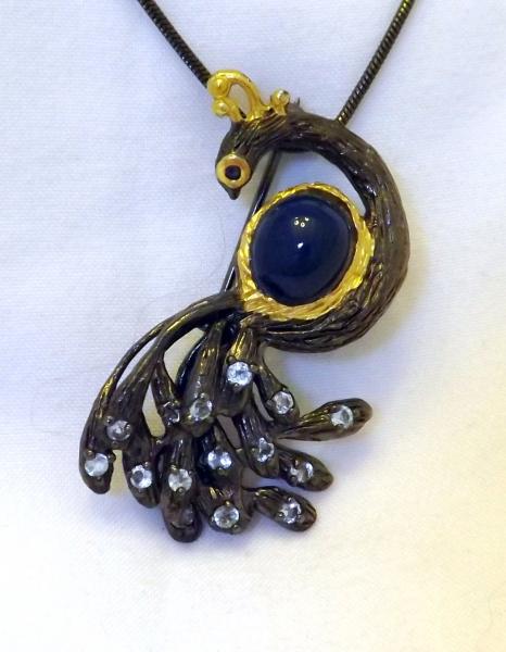 Sculptural Peacock Sapphire & Topaz Broach/Pendant picture