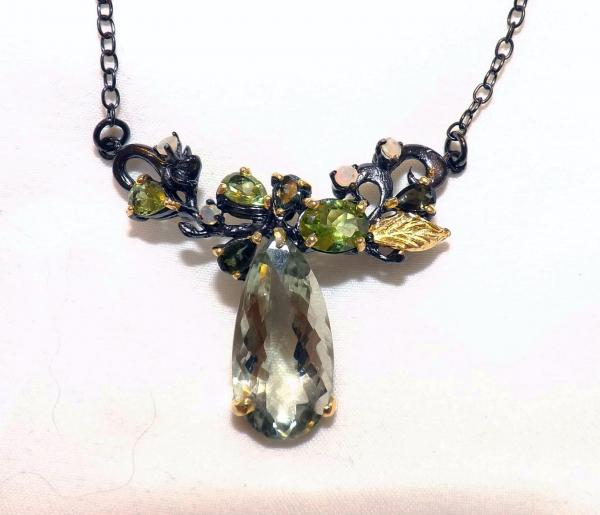 Green Amethyst, Peridot & Opal Sculptural Necklace