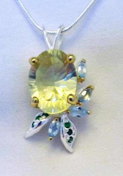 Lemon Quartz & topaz Sculptural Pendant