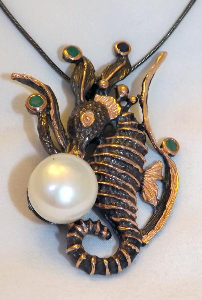 Sculptural Seahorse Pearl Pendant/Broach picture