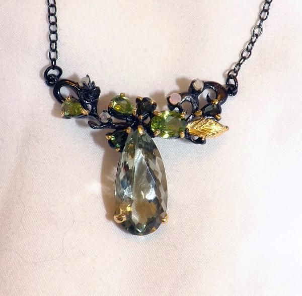 Green Amethyst, Peridot & Opal Sculptural Necklace picture