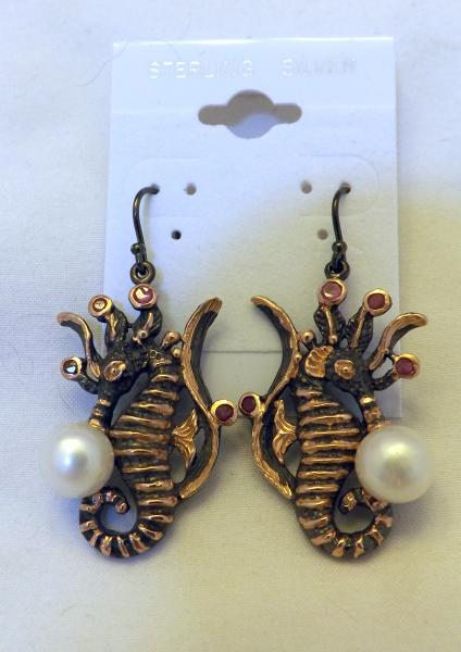 Sculptural Pearl Seahorse Earrings picture