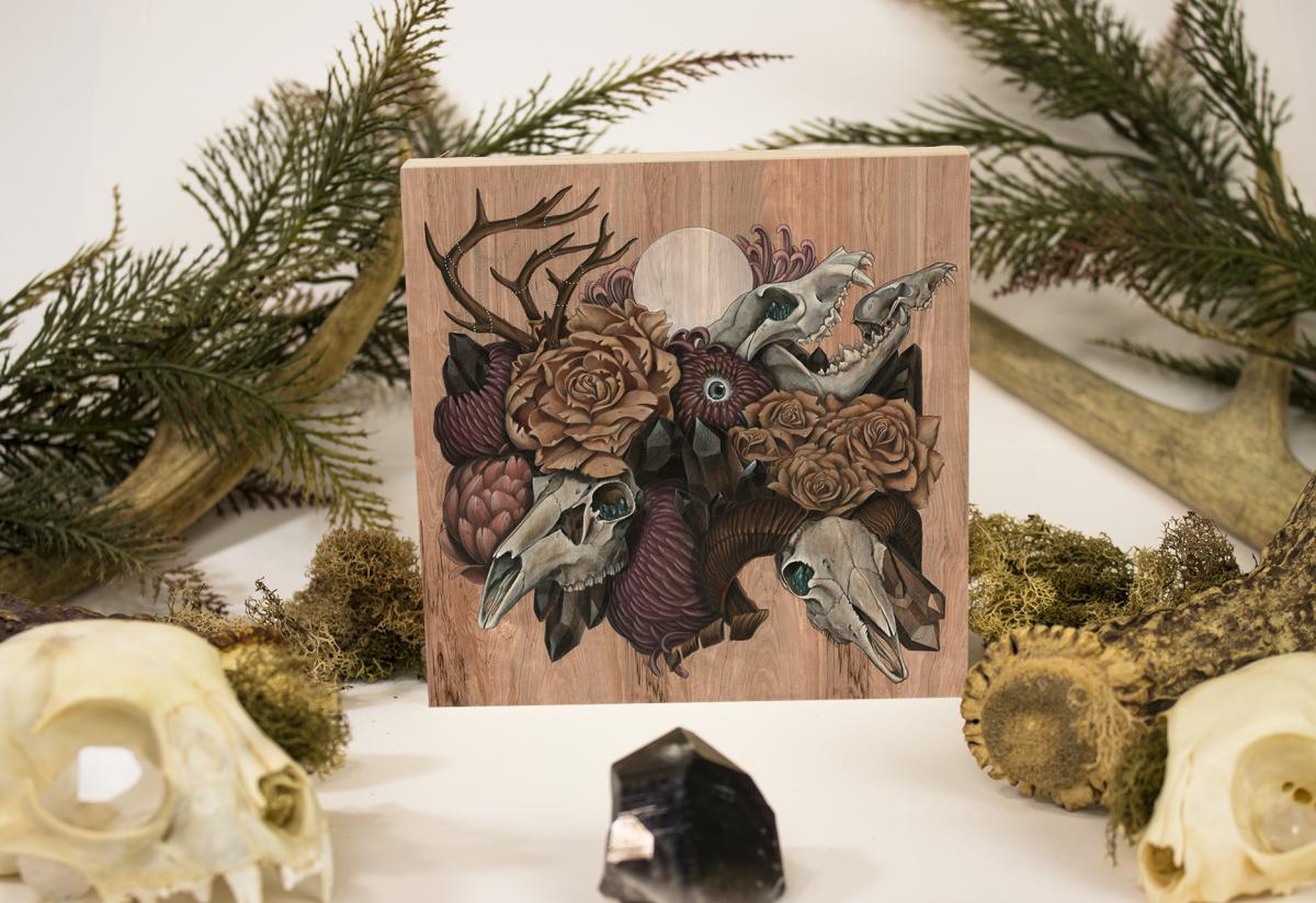 Skull Garden 6 x 6 Fine Art Giclee Print on Wood picture