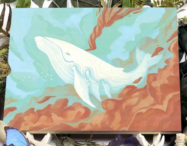 Sky Whale 11 x 14 Fine Art Giclee Print on Wood