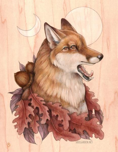 Autumnal Fox 18 x 24 Fine Art Giclee Print on Wood picture