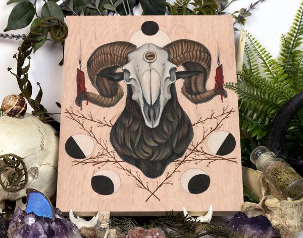 Goat Skull 11 x 14 Fine Art Giclee Print on Wood picture